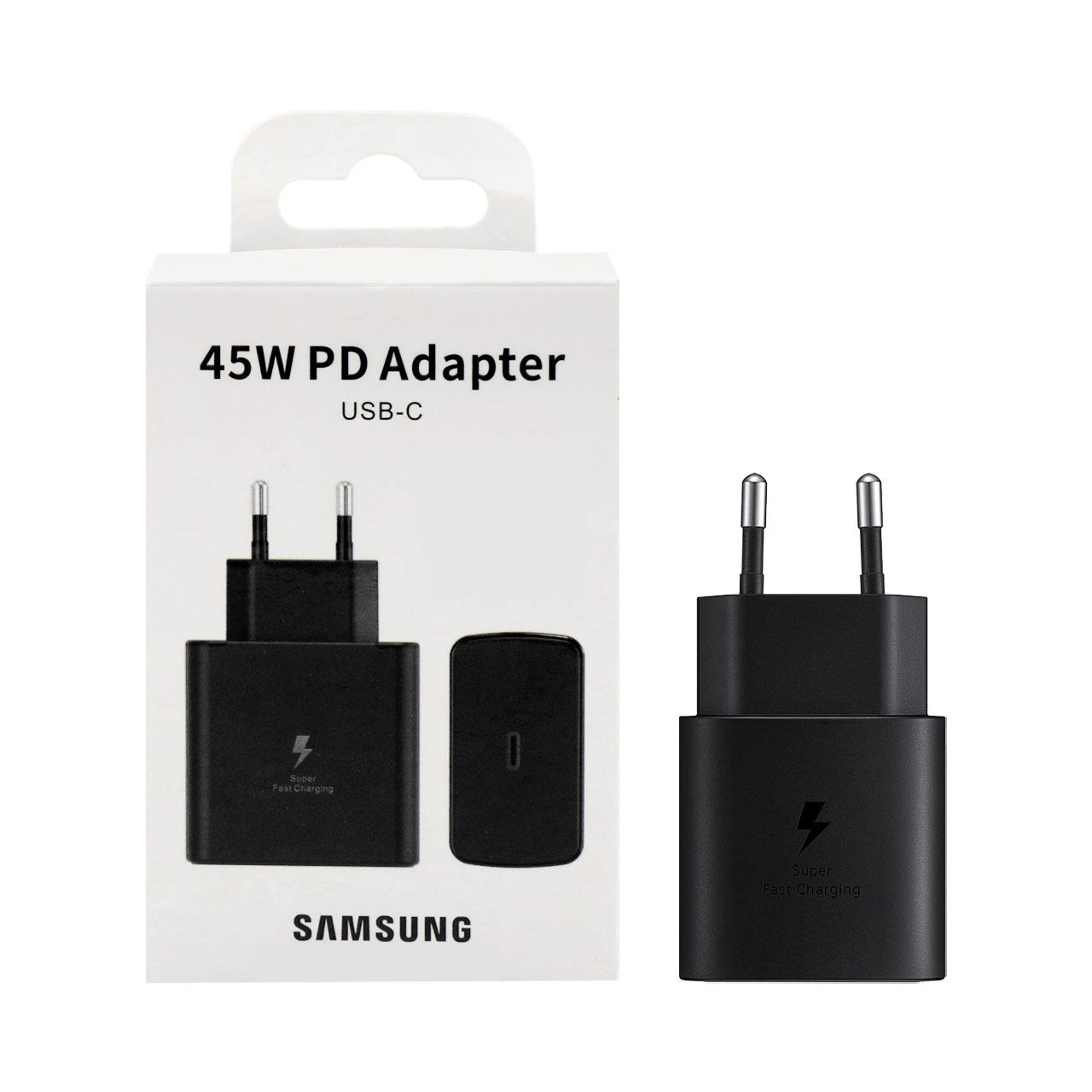 شارژر دو پین SAMSUNG 45W درجه یک ( فست و PD) مشکی (شش ماهه)