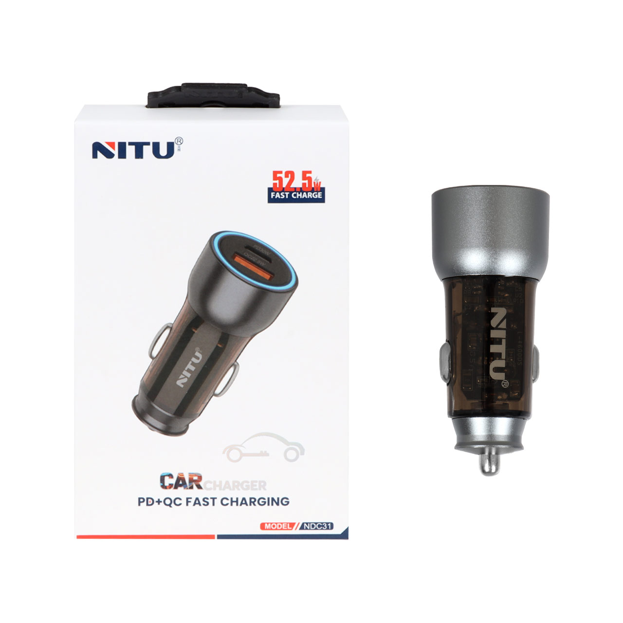 شارژر فندکی فست و PD دو پورت NITU مدل NDC31 52.5W - مشکی