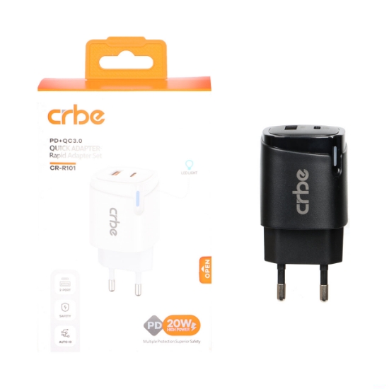 شارژر دیواری 20W فست و PD دو پورت Crbe مدل CR-R101 - مشکی (گارانتی یکساله PMC)