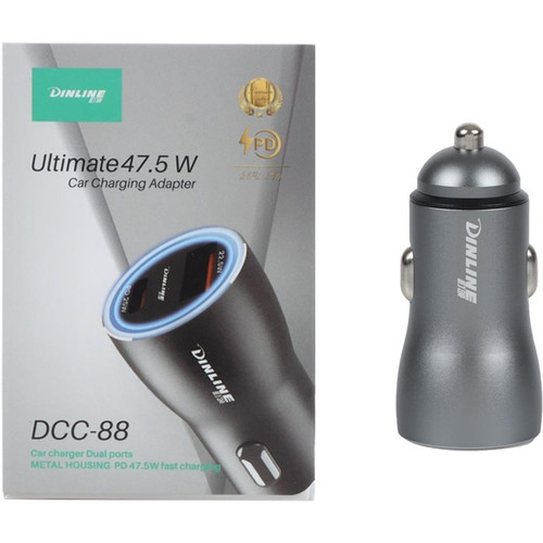 شارژر فندکی 47.5W فست و PD دو پورت DINLINE مدل DCC-88 - خاکستری